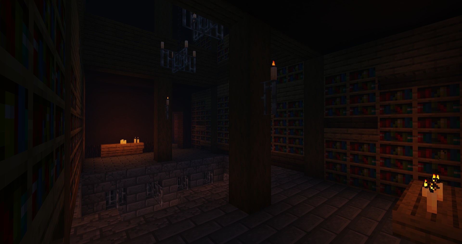 Bibliothek mit B�cherregalen und zerst�rtem Steinboden Bibliothek mit B�cherregalen und zerst�rtem Steinboden