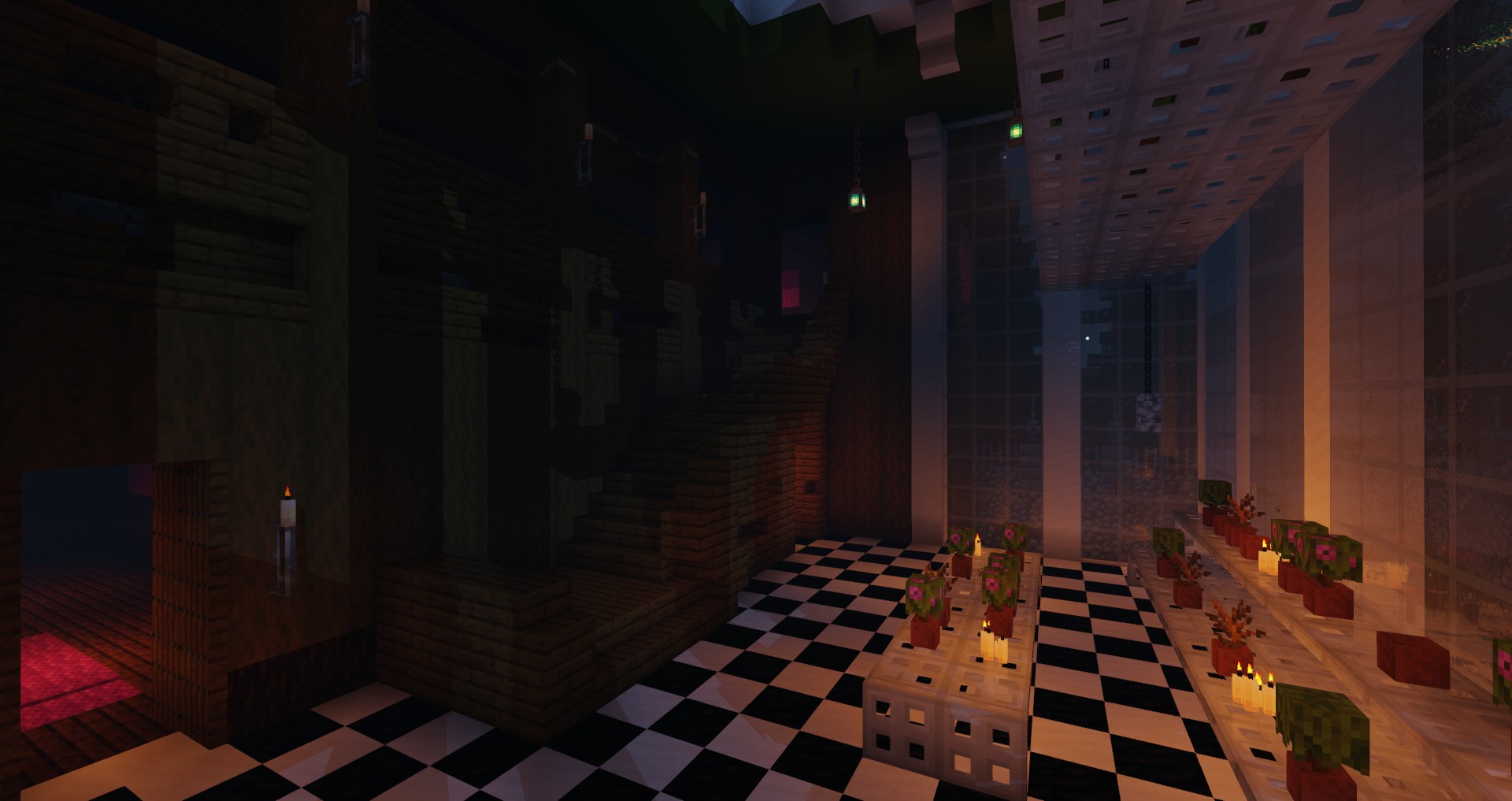 Holztreppe und Pflanzen im Wintergarten Holztreppe und Pflanzen im Wintergarten